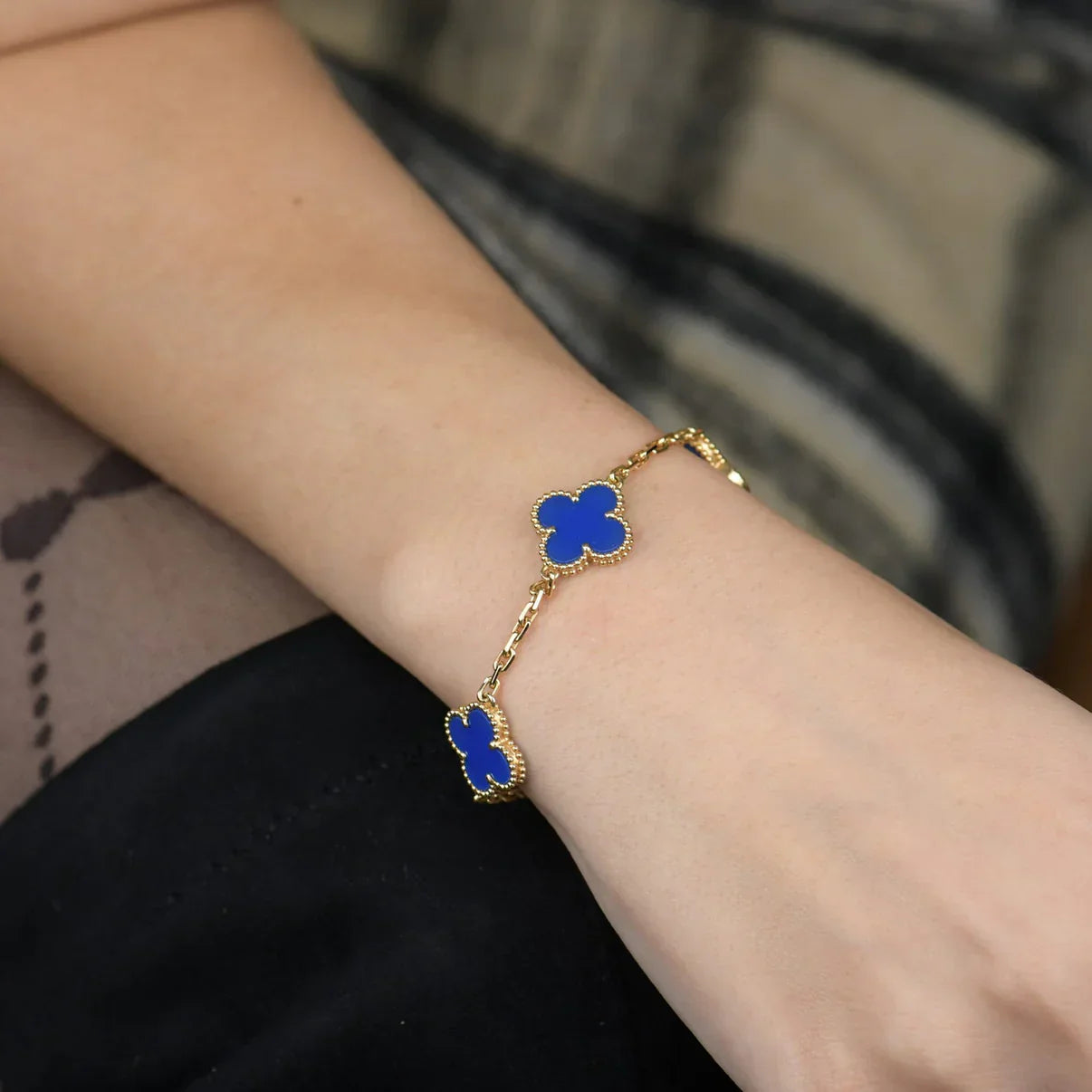 [CiCi] CLOVER 5 MOTIF BLUE AGATE BRACELET COLLECTION