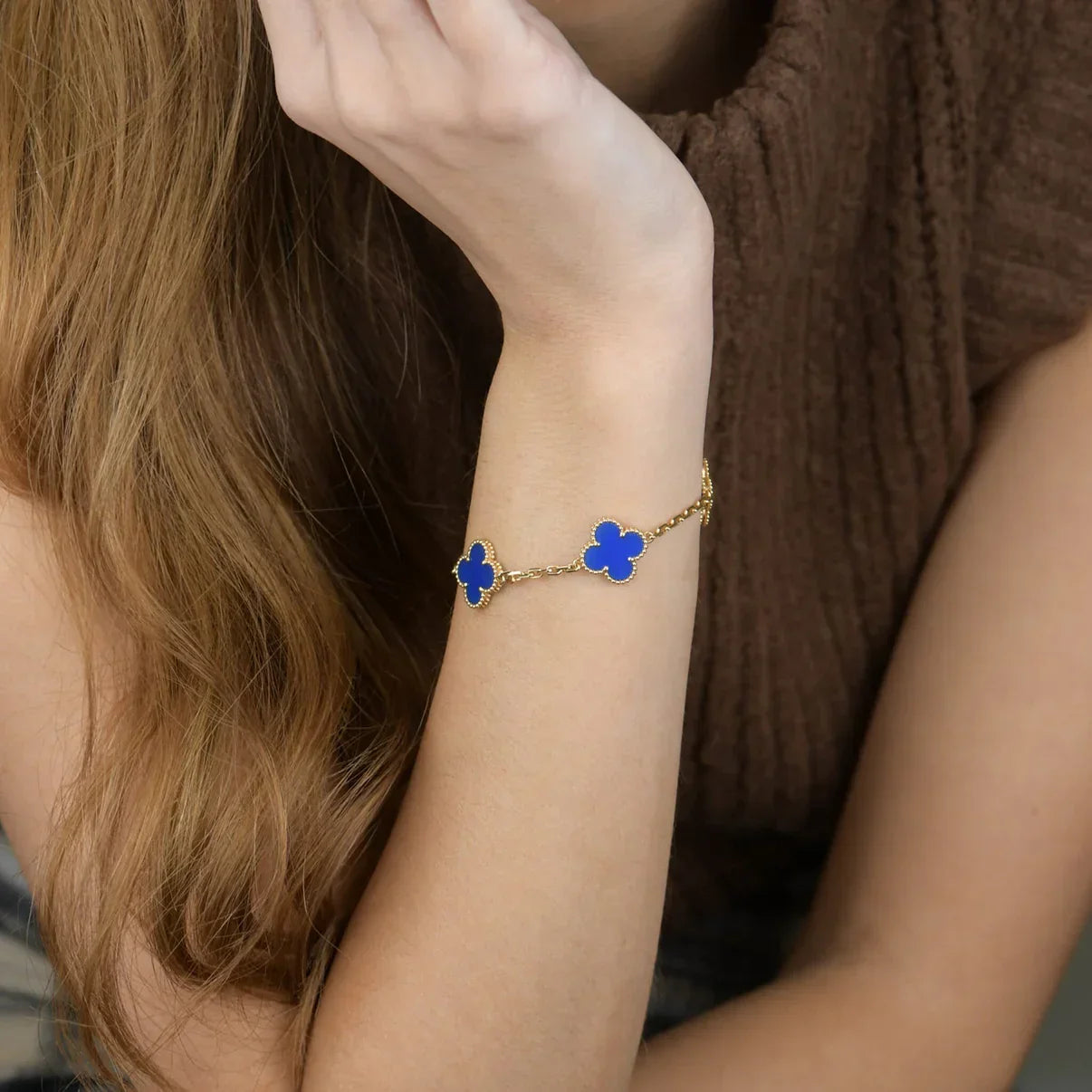 [CiCi] CLOVER 5 MOTIF BLUE AGATE BRACELET COLLECTION