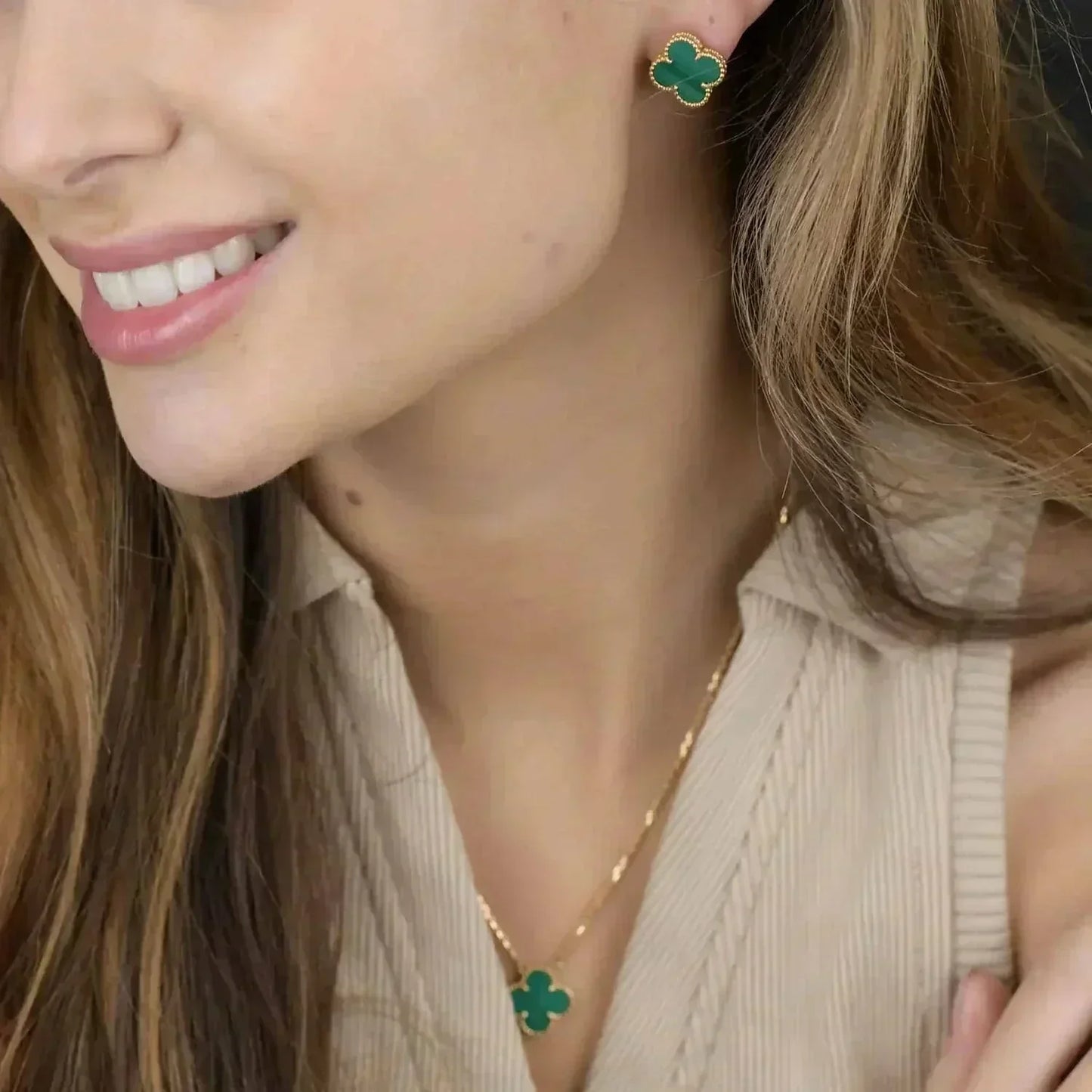 [CiCi]CLOVER MINI 9.5MM MALACHITE  EARRINGS