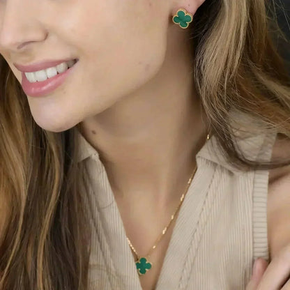 [CiCi]CLOVER MINI 9.5MM MALACHITE  EARRINGS