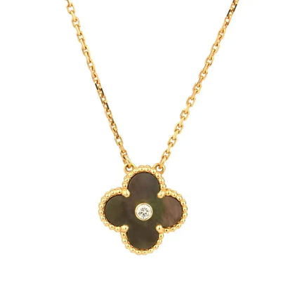 [CiCi]CLOVER 15MM DIAMANT- UND GRAUE-PERLMUTT-HALSKETTE