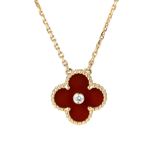 [CiCi]CLOVER 15MM DIAMOND CARNELIAN NECKLACE