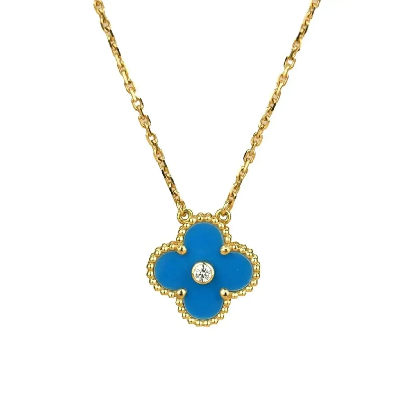 [CiCi]CLOVER 15MM DIAMANT- UND BLAUACHAT-HALSKETTE