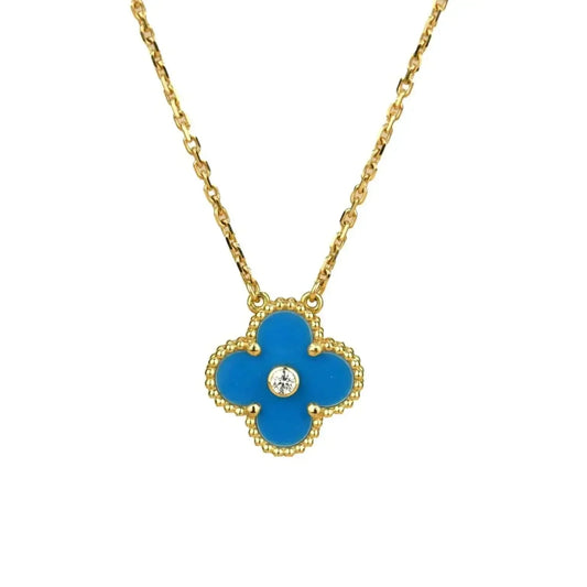 [CiCi]CLOVER 15MM DIAMOND AND BLUE AGATE NECKLACE