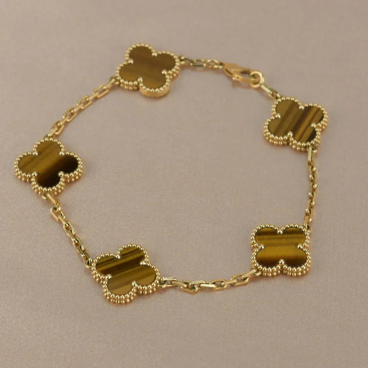 [CiCi] CLOVER 5 MOTIFS TIGER EYE BRACELET COLLECTION