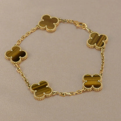 [CiCi] CLOVER 5 MOTIFS TIGER EYE BRACELET COLLECTION