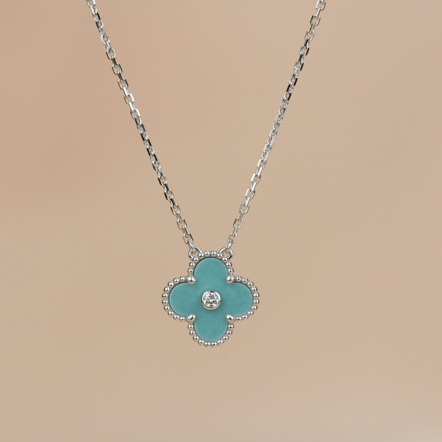 [CiCi]CLOVER 15MM DIAMOND SVRES PORZELLAN HALSKETTE SILBER