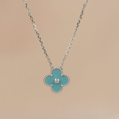 [CiCi]CLOVER 15MM DIAMOND SVRES PORZELLAN HALSKETTE SILBER