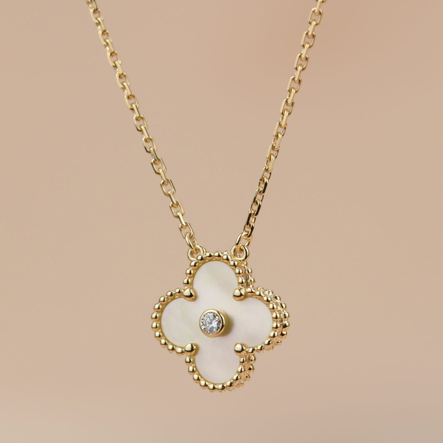 [CiCi]CLOVER 15MM DIAMOND GOLD PERLMUTT-HALSKETTE