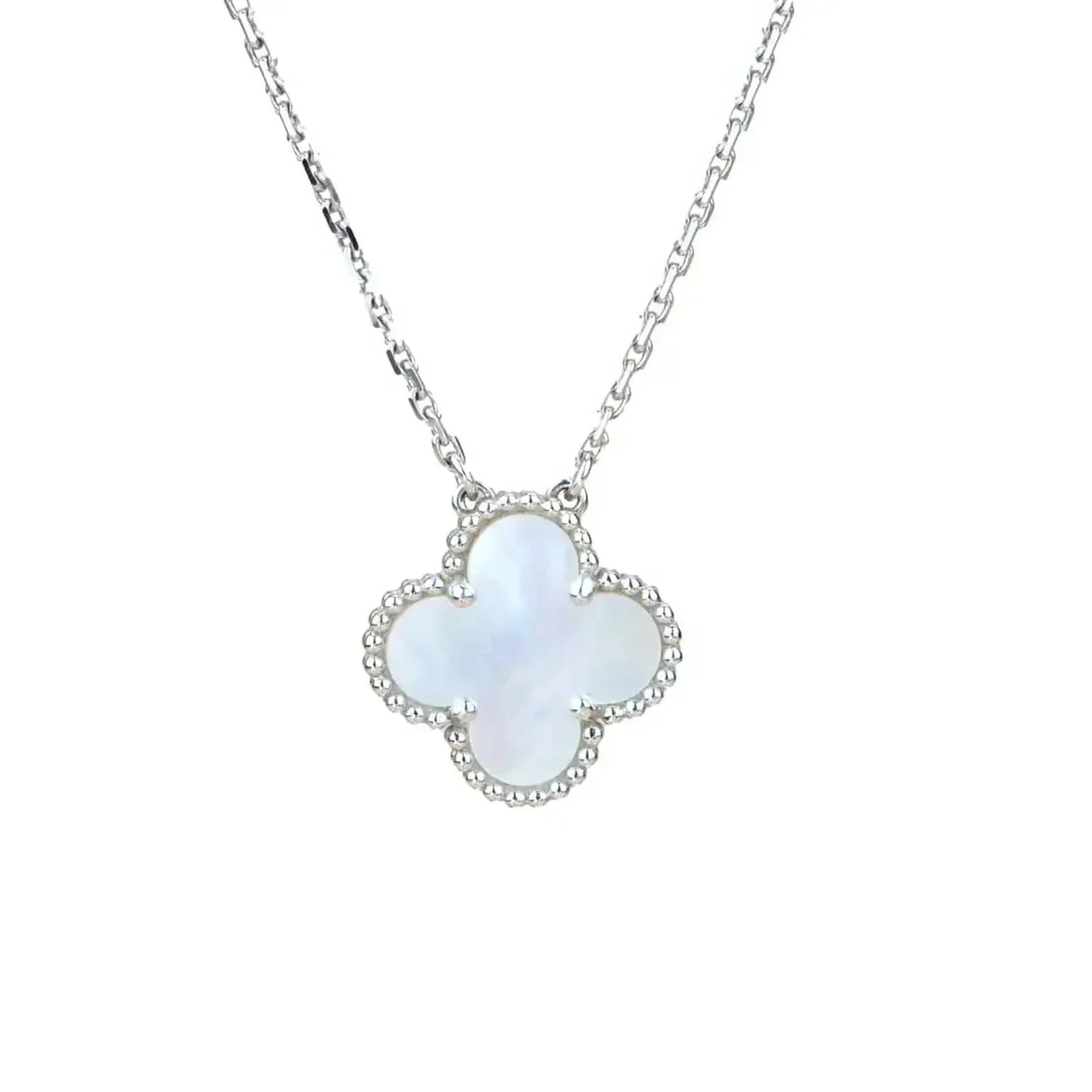 [CiCi]CLOVER  15MM WEISSER PERLMUTT SILBER