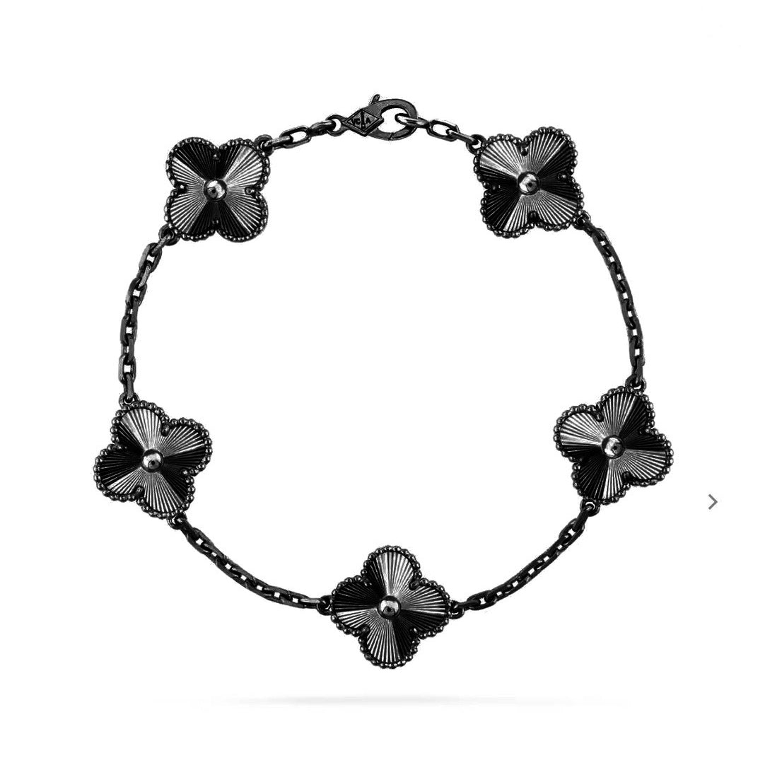 [CiCi]CLOVER 5 MOTIF BLACK BRACELET