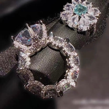 [CiCi]Exquisite Multicolored Radiant Zircon Everyday Ring