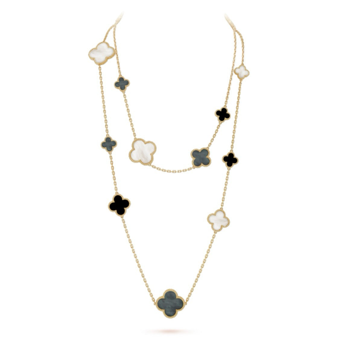 [CiCi]CLOVER 16 MOTIF CHALCEDONY MOP Gold NECKLACE