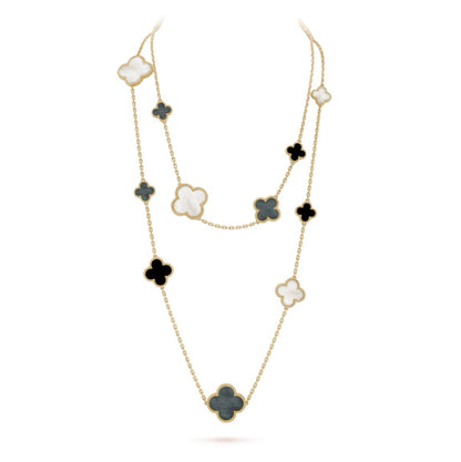 [CiCi]CLOVER 16 MOTIF CHALCEDONY MOP Gold NECKLACE
