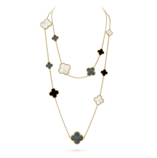 [CiCi]CLOVER 16 MOTIF CHALCEDONY MOP Gold NECKLACE