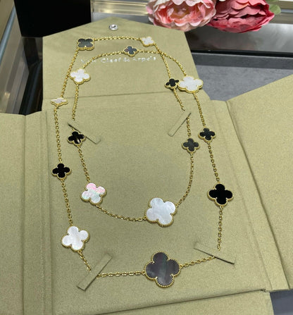 [CiCi]CLOVER 16 MOTIF CHALCEDONY MOP Gold NECKLACE