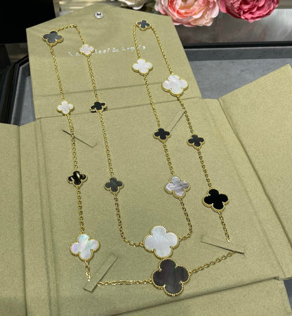 [CiCi]CLOVER 16 MOTIF CHALCEDONY MOP Gold NECKLACE