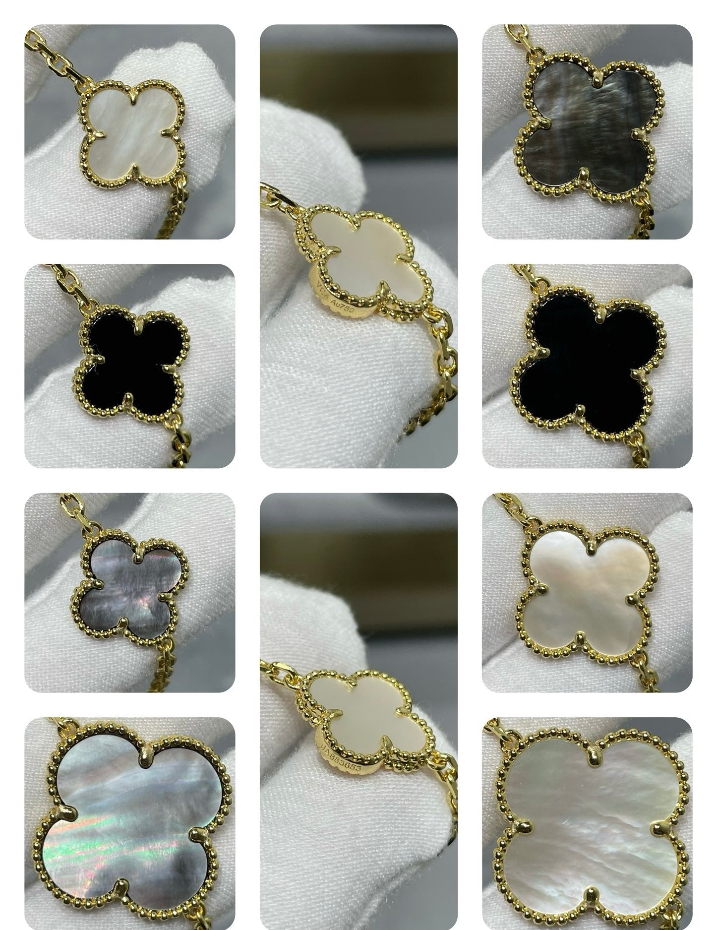 [CiCi]CLOVER 16 MOTIF CHALCEDONY MOP Gold NECKLACE