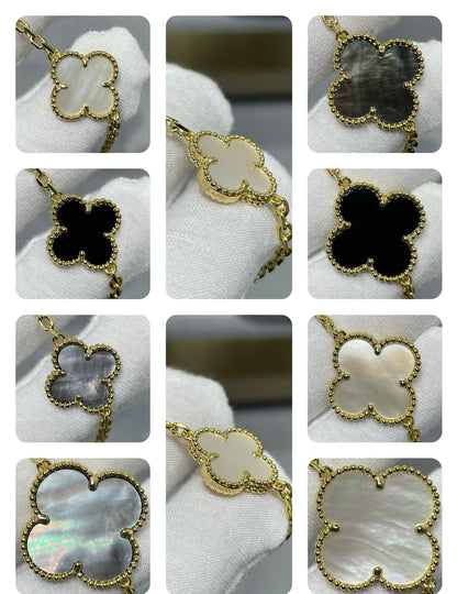 [CiCi]CLOVER 16 MOTIF CHALCEDONY MOP Gold NECKLACE