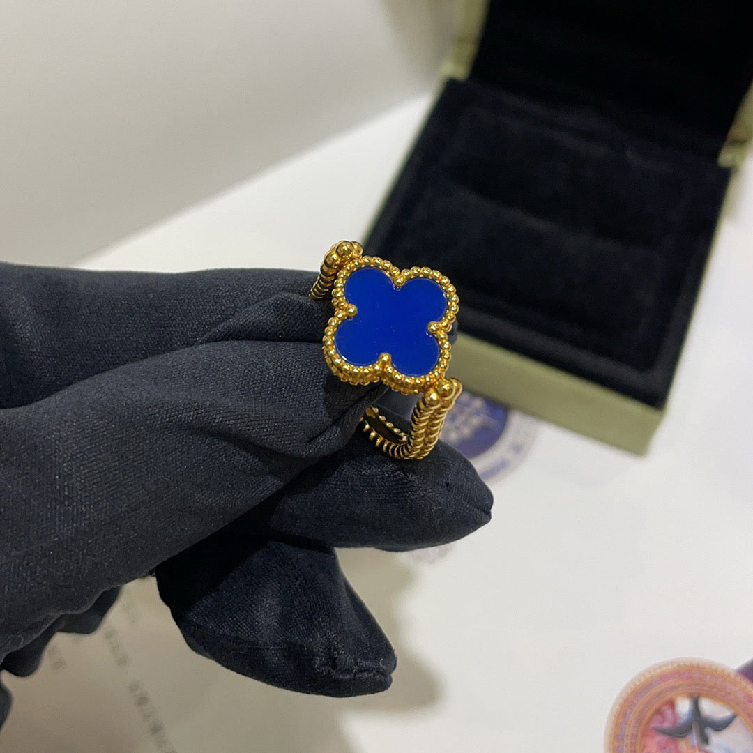[CiCi]CLOVER RIVERSIBLE BLUE AGATE RING