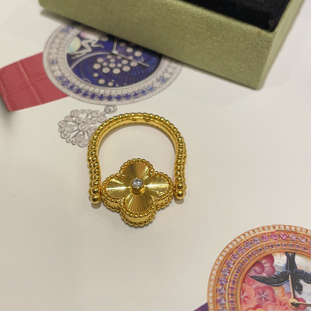 [CiCi]CLOVER RIVERSIBLE BLUE AGATE RING