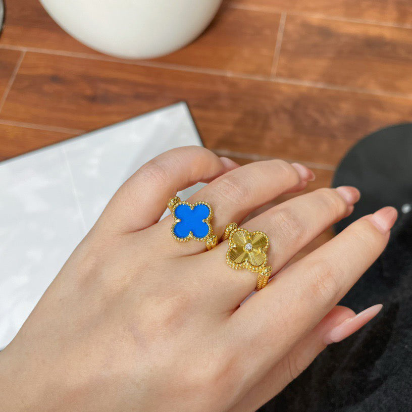 [CiCi]CLOVER RIVERSIBLE BLUE AGATE RING