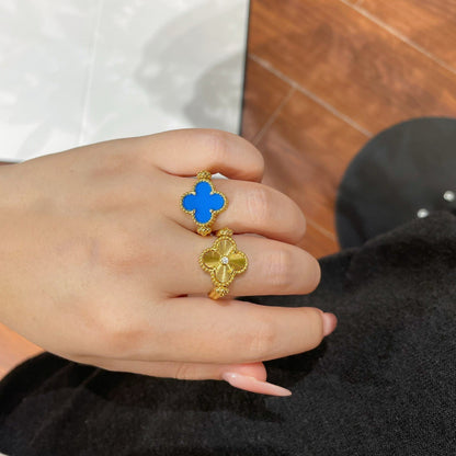 [CiCi]CLOVER RIVERSIBLE BLUE AGATE RING