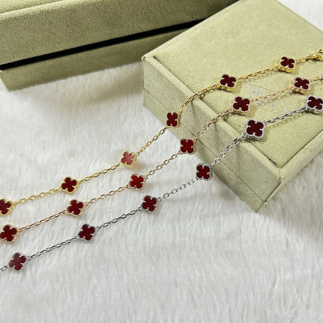 [CiCi]CLOVER 6 MOTIF RED AGATE BRACELET