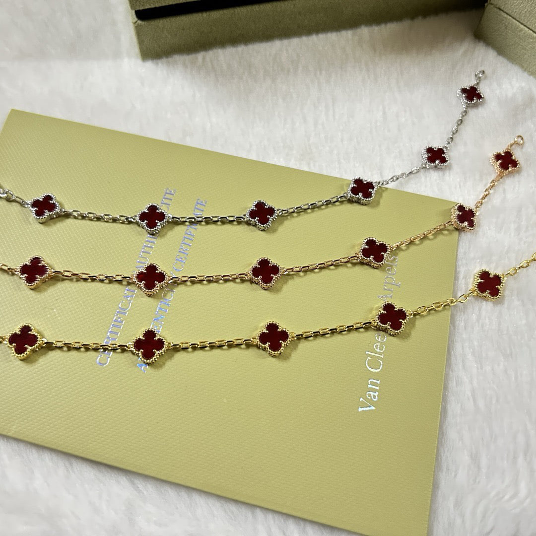 [CiCi]CLOVER 6 MOTIF RED AGATE BRACELET