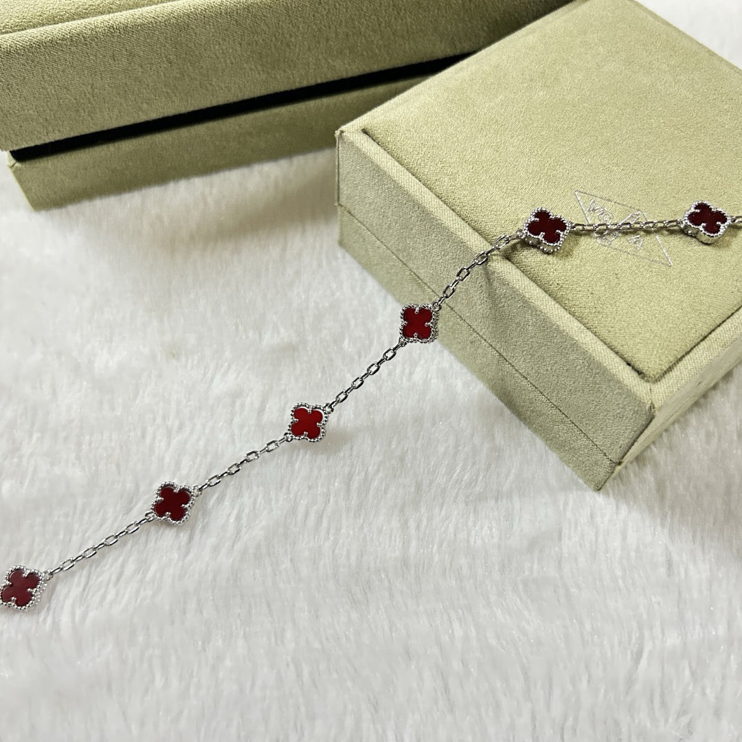 [CiCi]CLOVER 6 MOTIF RED AGATE BRACELET