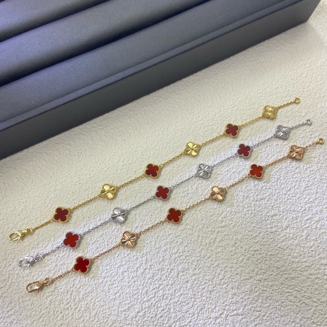[CiCi]CLOVER 6 MOTIF RED AGATE LASER BRACELET