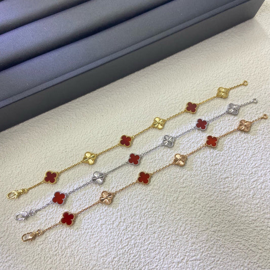 [CiCi]CLOVER 6 MOTIF RED AGATE LASER BRACELET