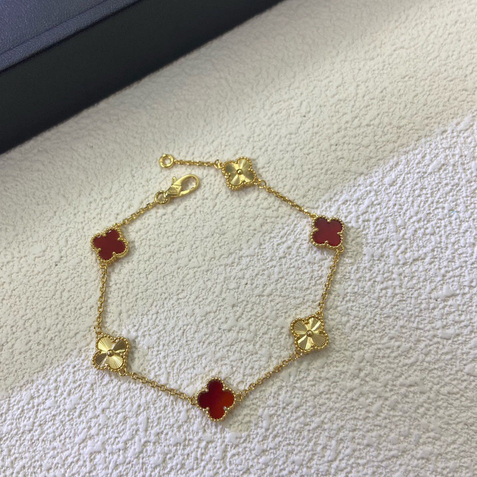 [CiCi]CLOVER 6 MOTIF RED AGATE LASER BRACELET