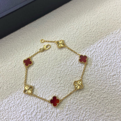 [CiCi]CLOVER 6 MOTIF RED AGATE LASER BRACELET