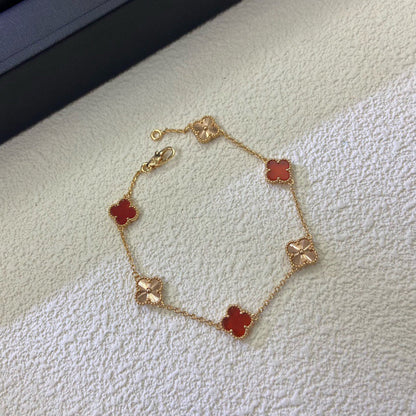 [CiCi]CLOVER 6 MOTIF RED AGATE LASER BRACELET