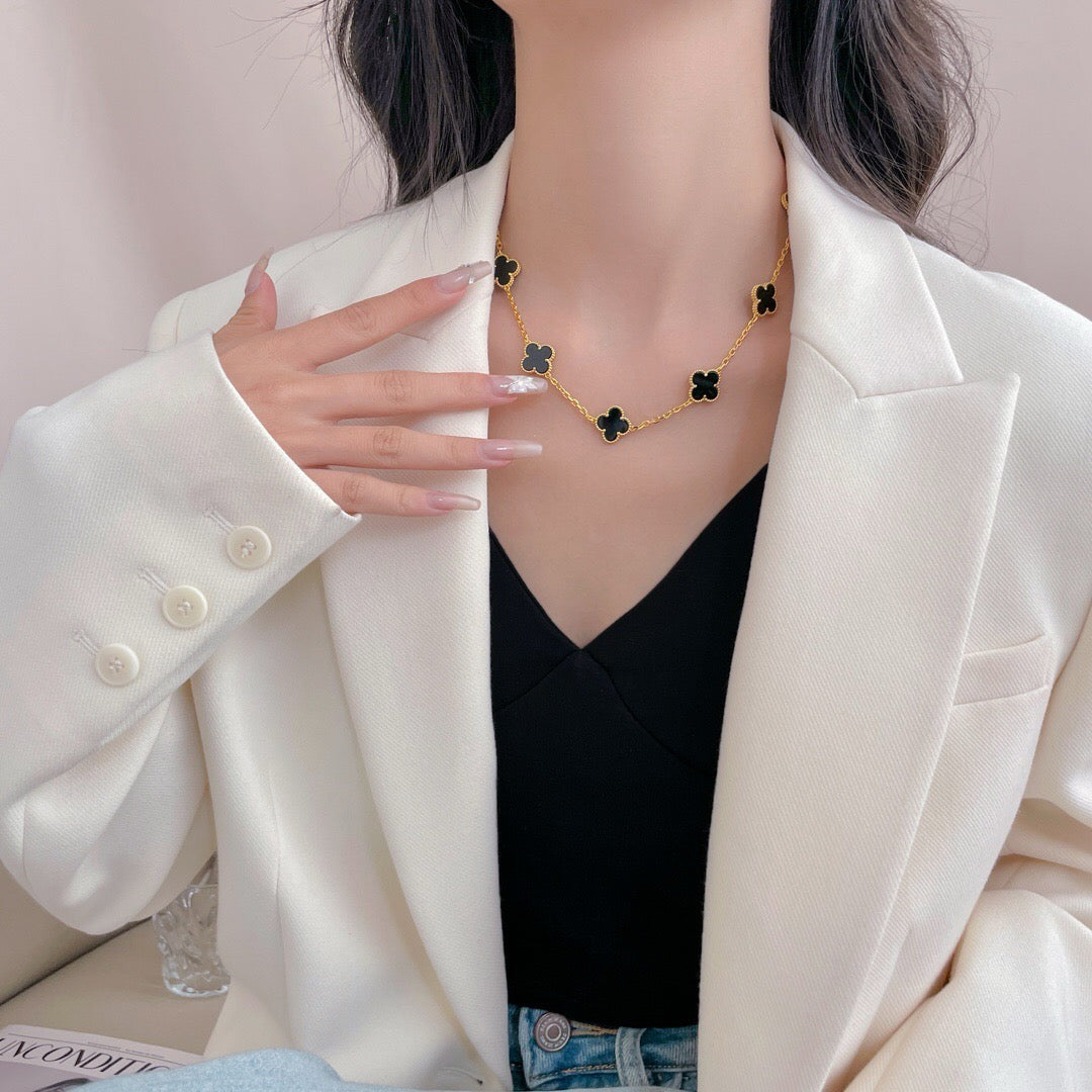 [CiCi]CLOVER 10 MOTIFS ONYX NECKLACE