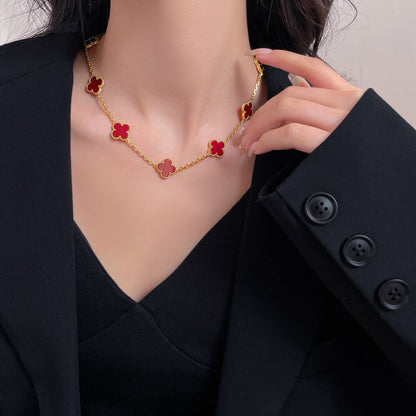 [CiCi]CLOVER 10 MOTIFS CARNELIAN NECKLACE