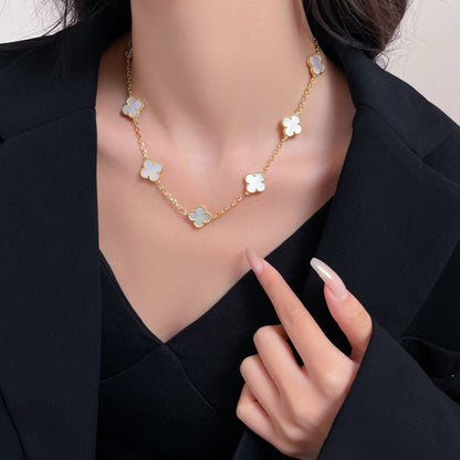 [CiCi]CLOVER 10 MOTIFS WHITE MOTHER OF PEARL NECKLACE