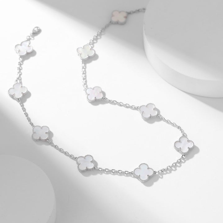 [CiCi]CLOVER 10 MOTIFS WHITE MOTHER OF PEARL NECKLACE