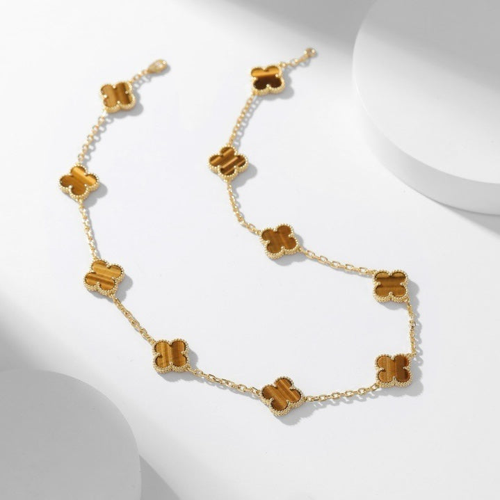 [CiCi]CLOVER 10 MOTIFS TIGER EYE NECKLACE