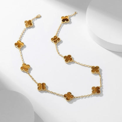 [CiCi]CLOVER 10 MOTIFS TIGER EYE NECKLACE