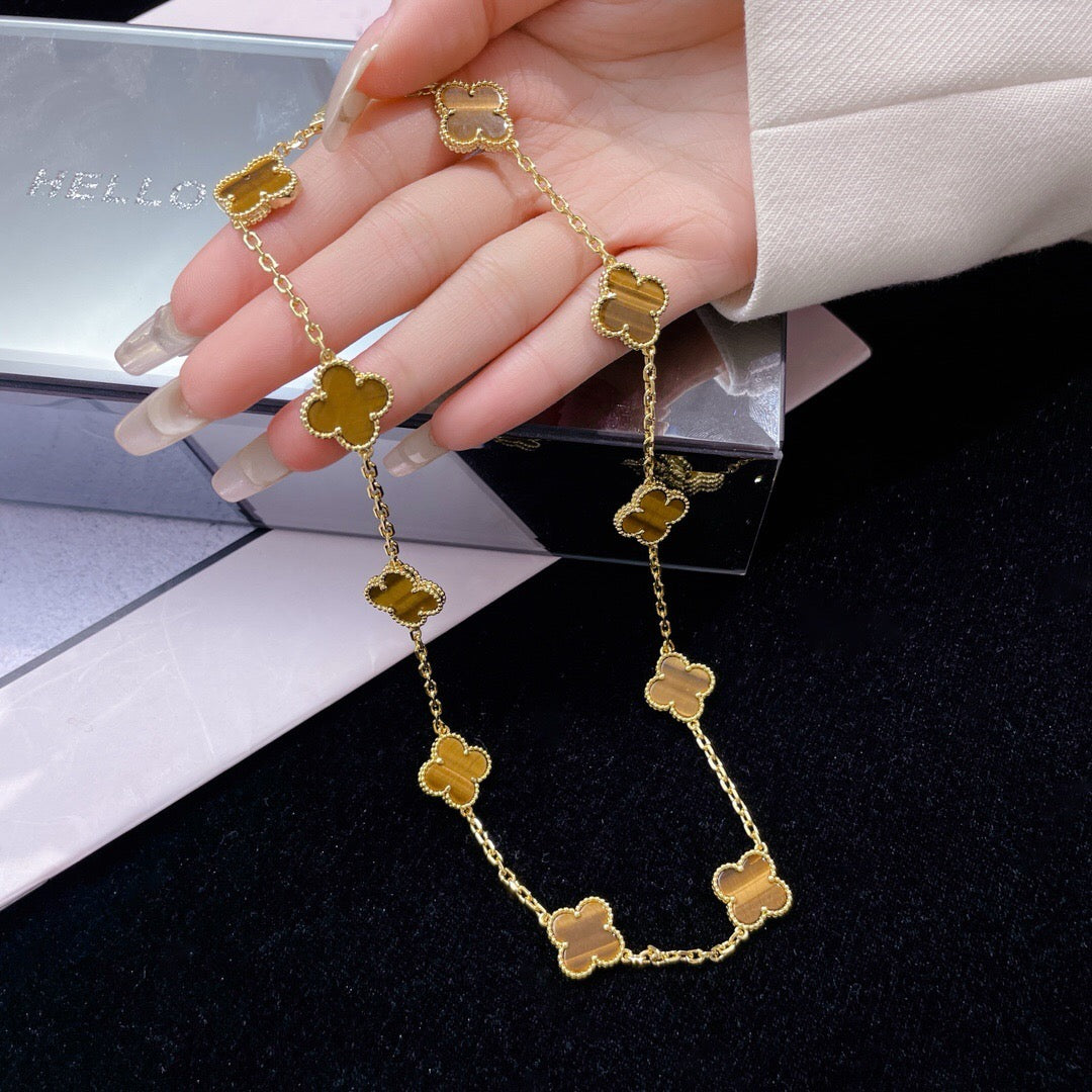 [CiCi]CLOVER 10 MOTIFS TIGER EYE NECKLACE