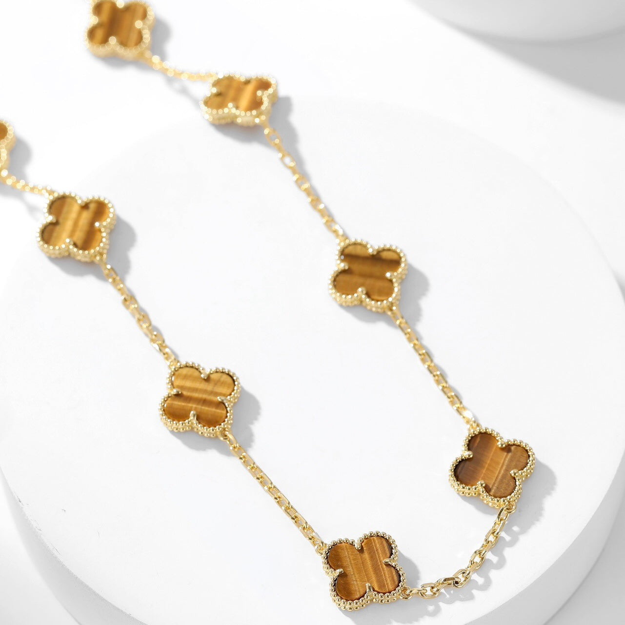 [CiCi]CLOVER 10 MOTIFS TIGER EYE NECKLACE