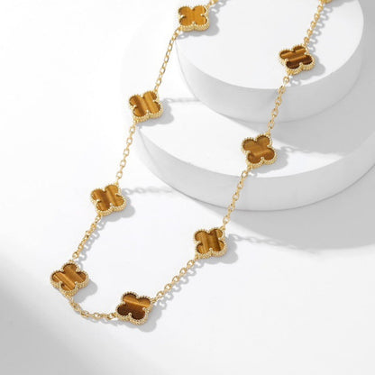 [CiCi]CLOVER 10 MOTIFS TIGER EYE NECKLACE