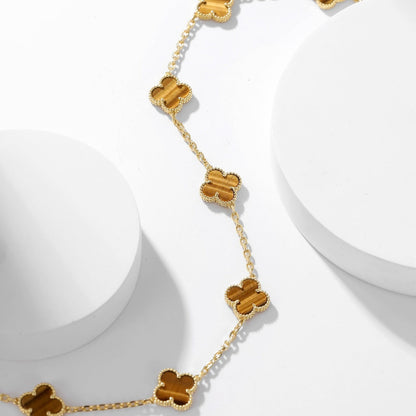 [CiCi]CLOVER 10 MOTIFS TIGER EYE NECKLACE