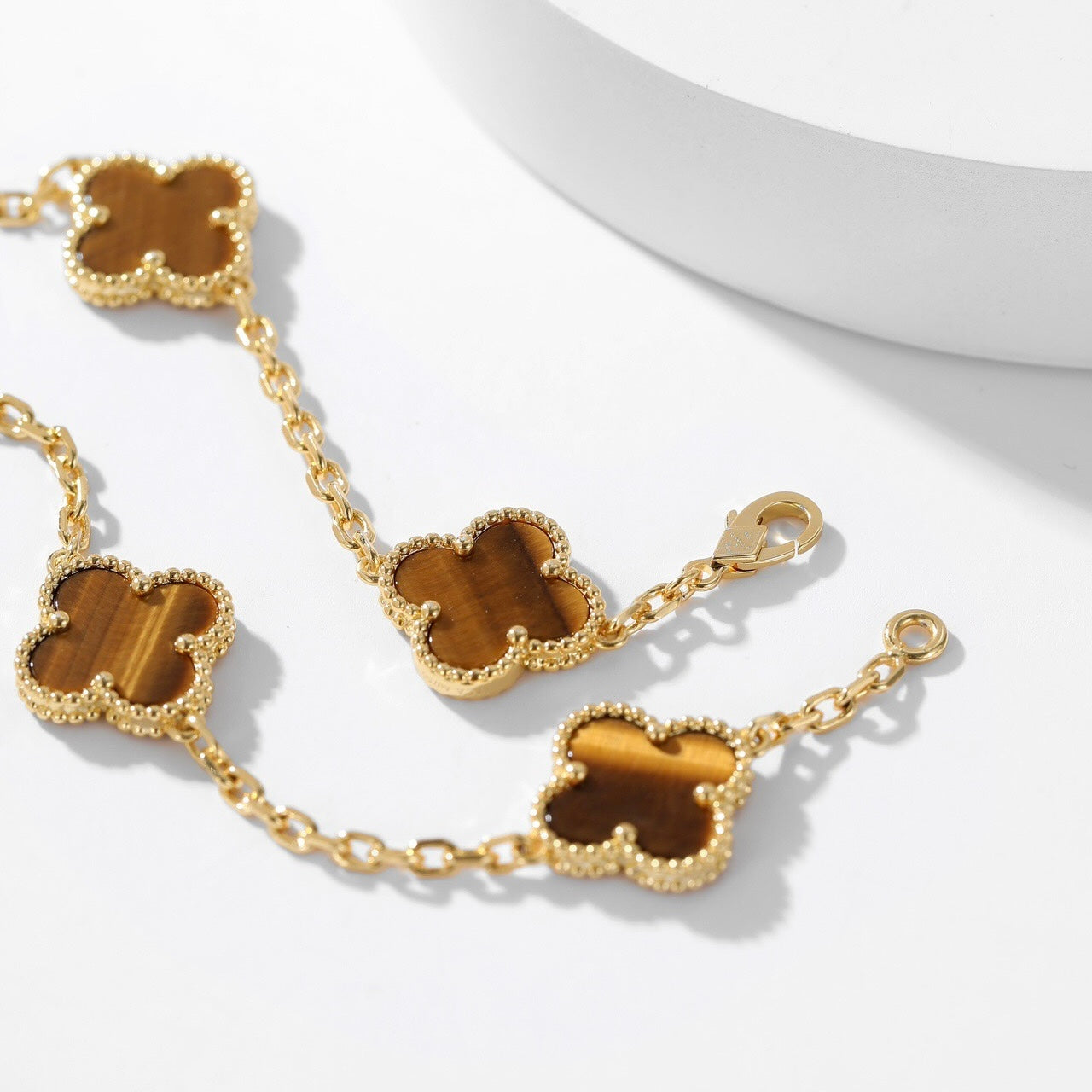 [CiCi]CLOVER 10 MOTIFS TIGER EYE NECKLACE