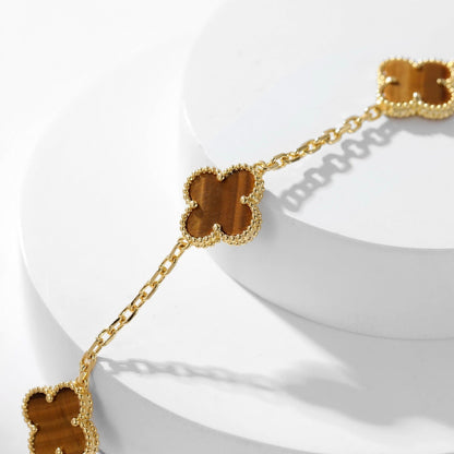 [CiCi]CLOVER 10 MOTIFS TIGER EYE NECKLACE