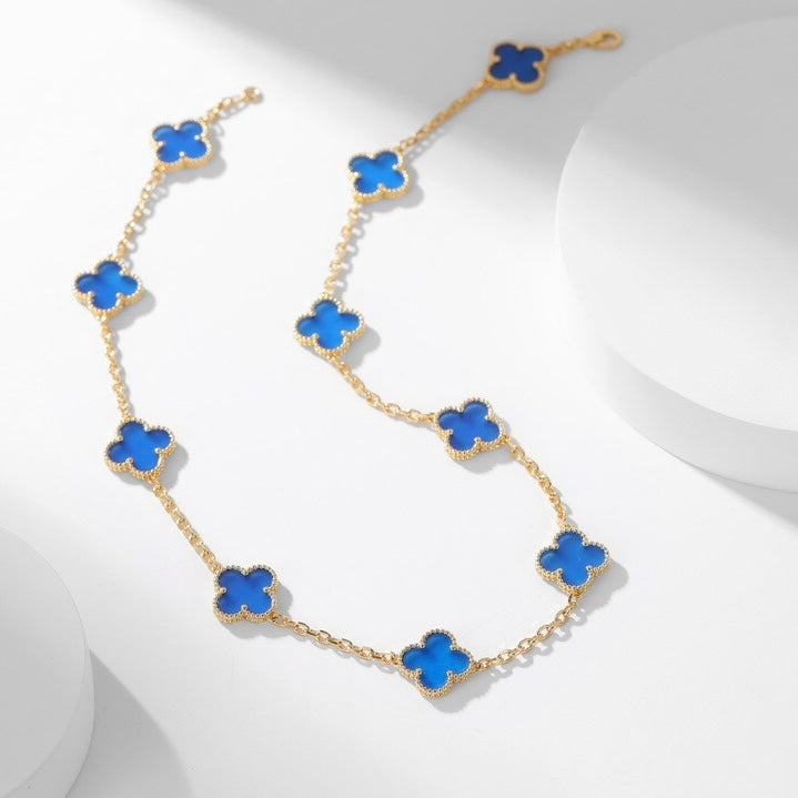 [CiCi]CLOVER 10 MOTIFS BLUE AGATE NECKLACE