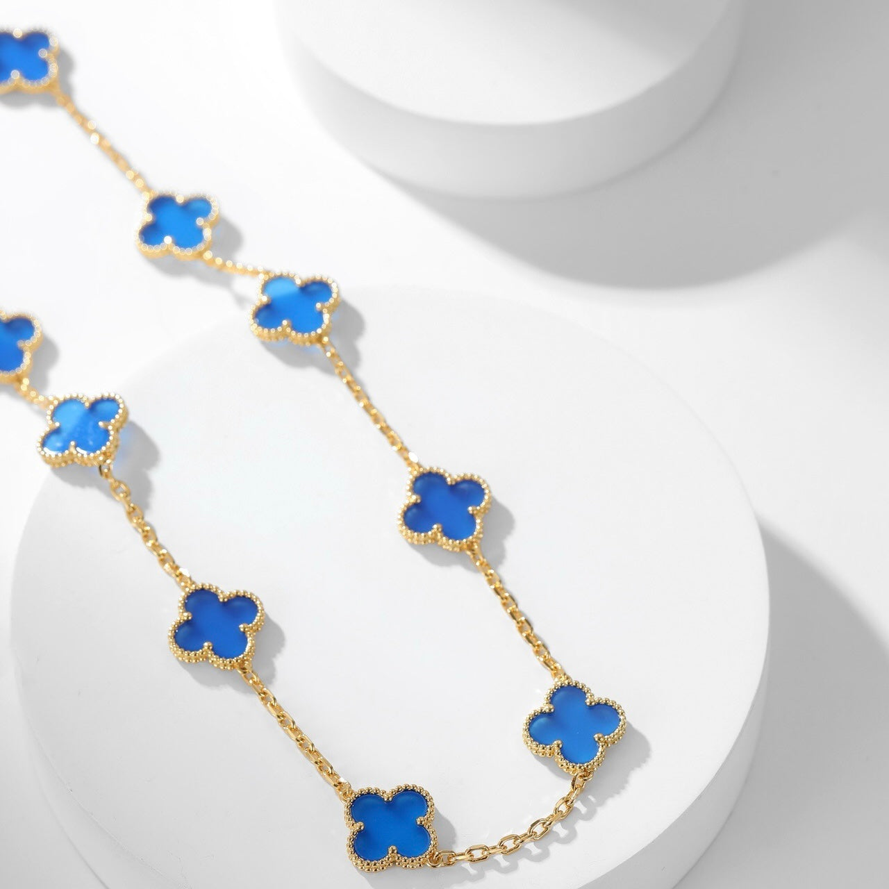 [CiCi]CLOVER 10 MOTIFS BLUE AGATE NECKLACE