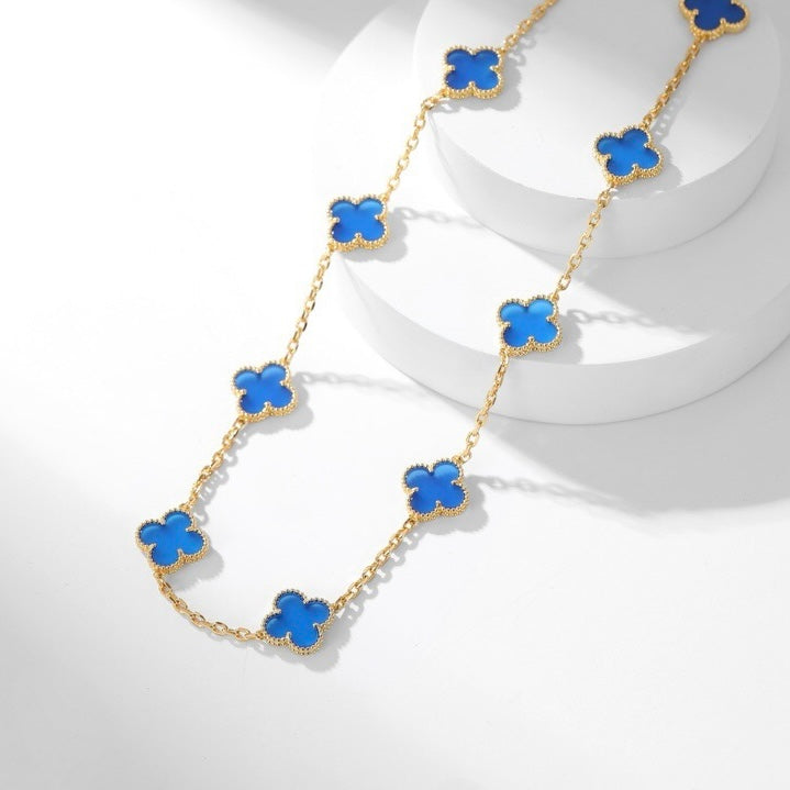 [CiCi]CLOVER 10 MOTIFS BLUE AGATE NECKLACE
